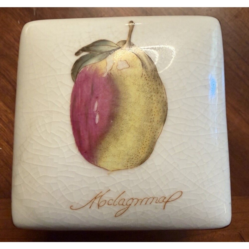 Homart Pear Fruit Ceramic Trinket Box Lidded Crackle Glaze Decorative
